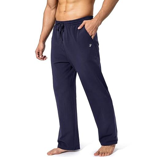 Pudolla Men's Cotton Yoga Sweatpants Athletic Lounge Pants Open Bottom Casual Jersey Pants for Men with Pockets
